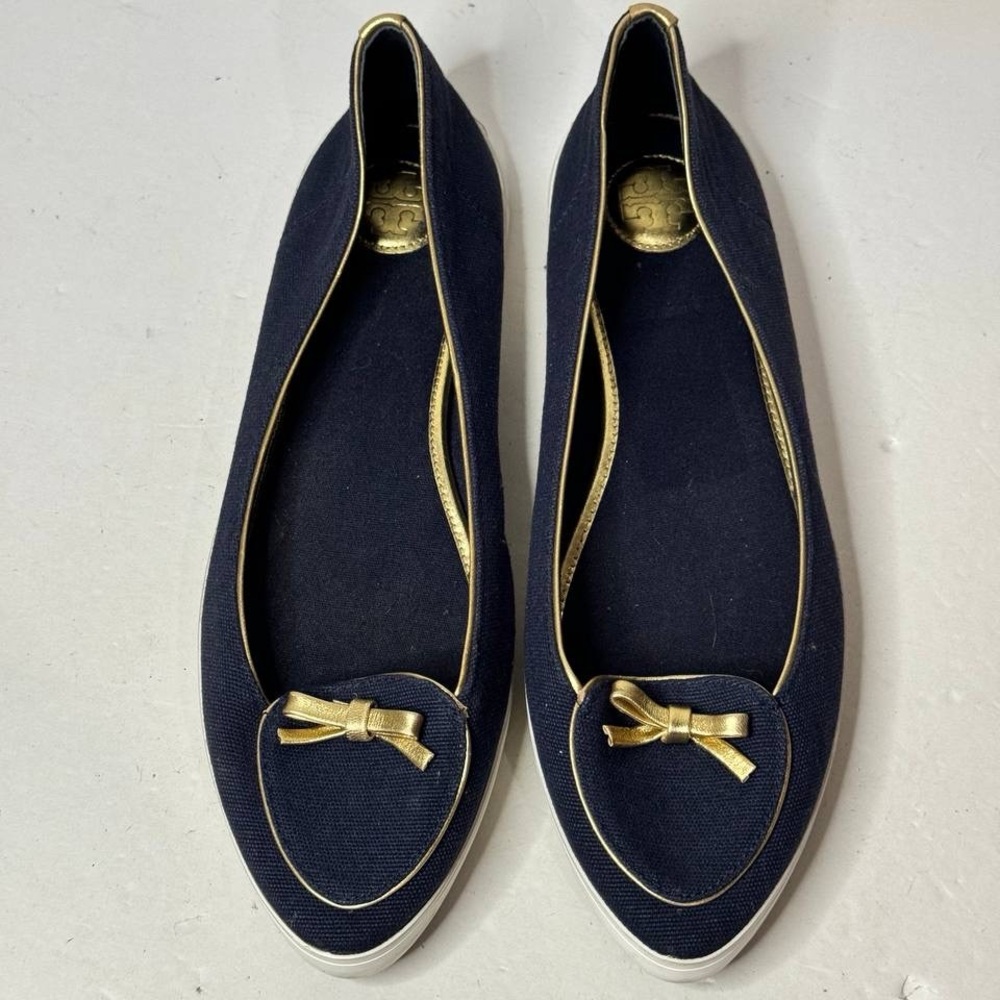 Tory Burch Dakota Ballerina Navy and Gold Flats